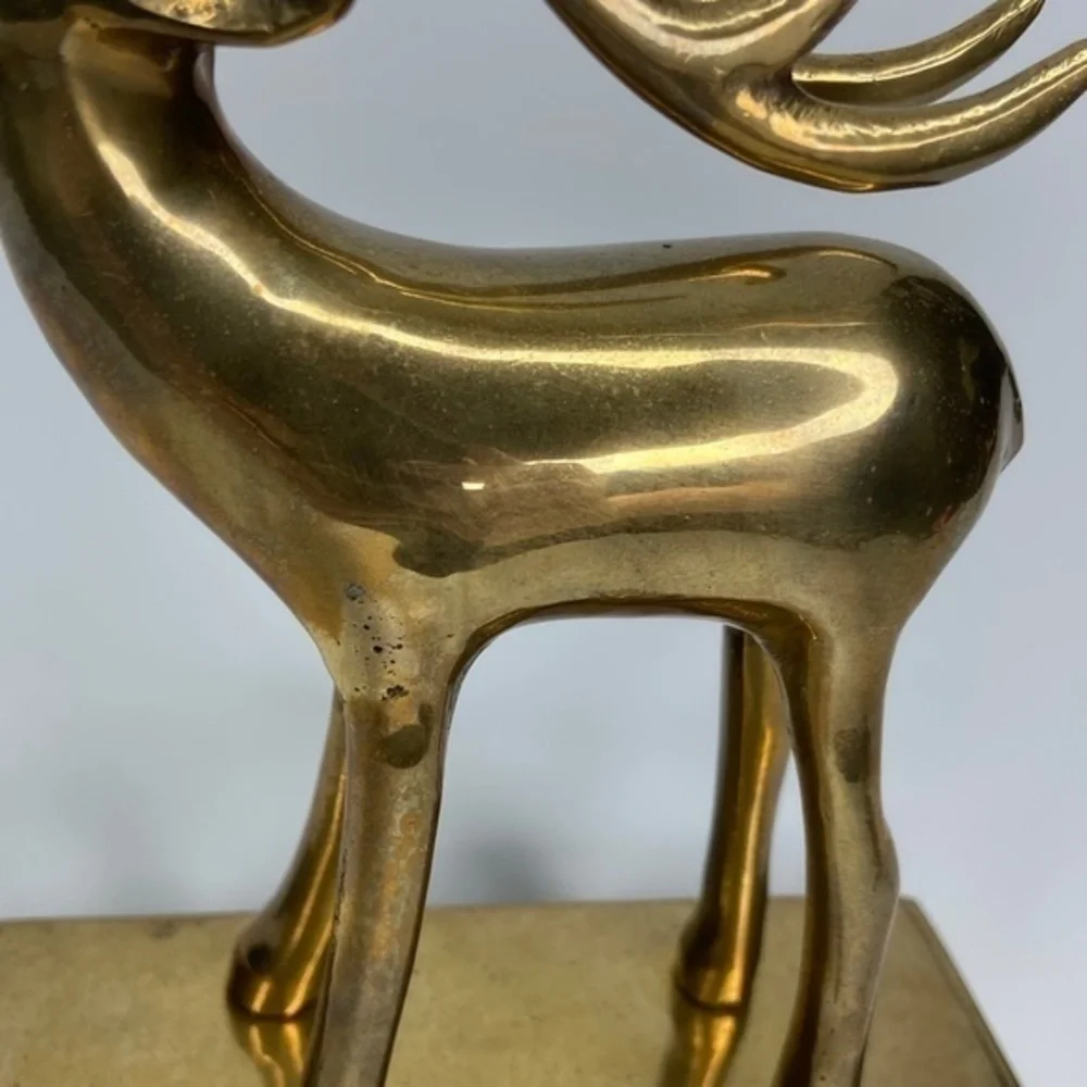 Pair of Brass Mantel‎ Holder Hangers Reindeer Christmas Holiday Stocking